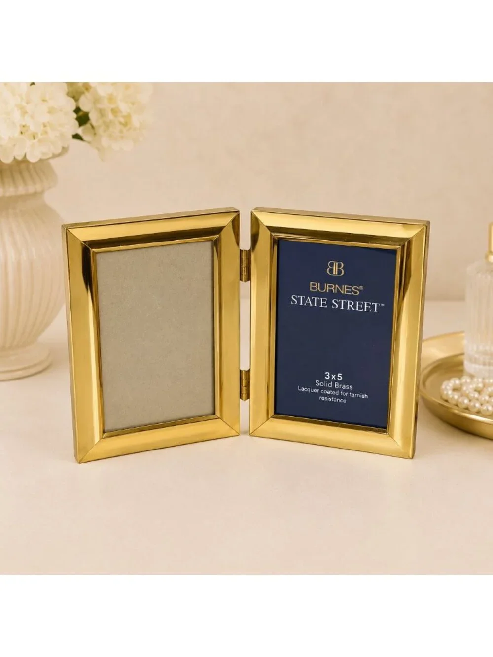 Burnes Solid Photo Frame Brass VTG Double Hinged 3x5 Picture Folding Keepsake